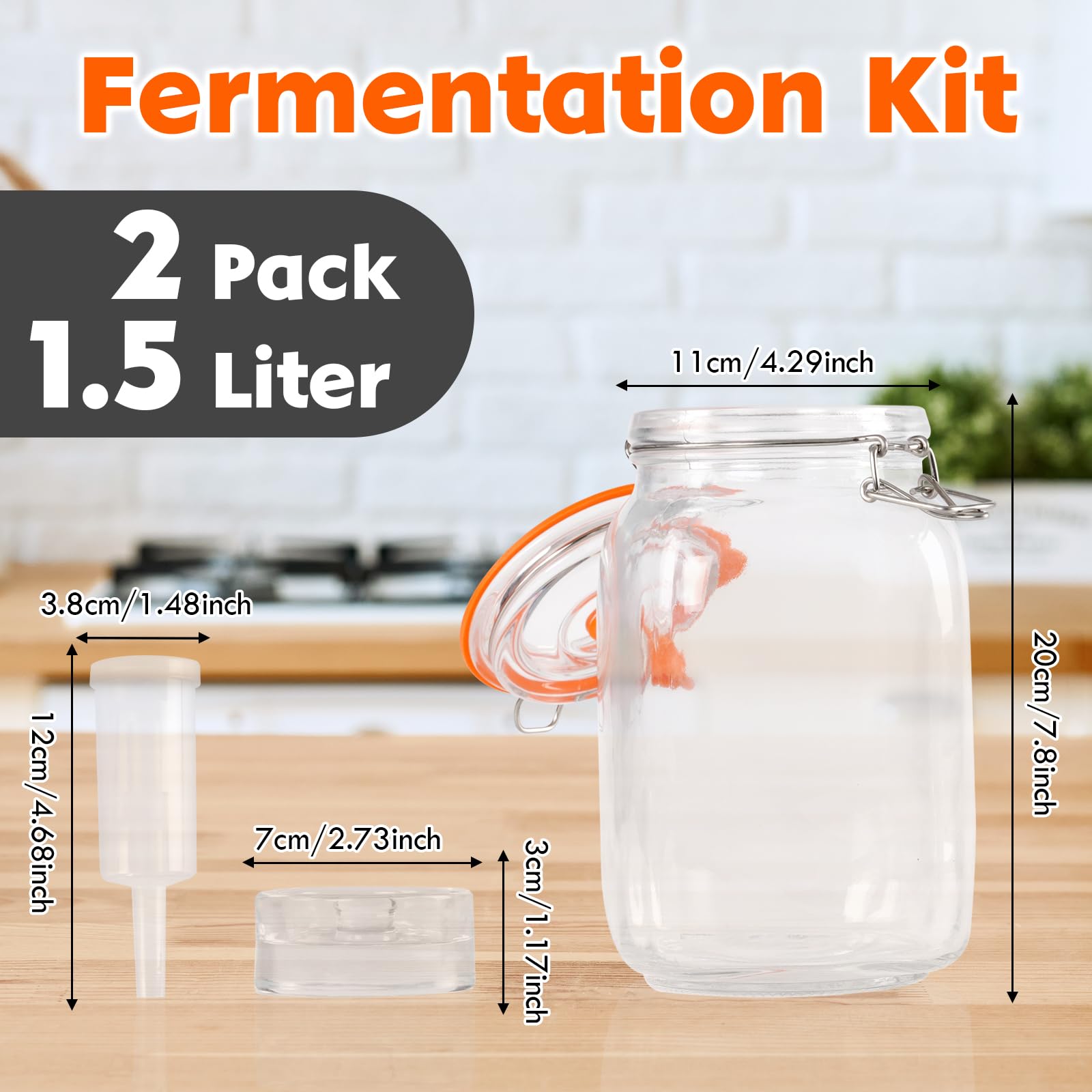 Kit de fermentación de 1,5 L, tarros de fermentación con cerraduras de aire y tapas, recipiente Kimichi perfecto para encurtidos, kombucha dura, vino, sidra, kit de fabricación de hidromiel, paquete