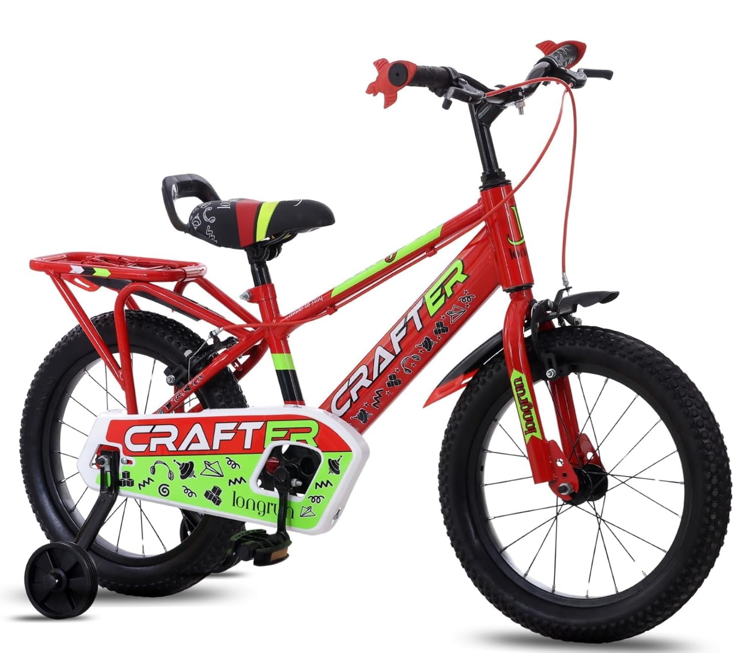 longrun Crafter 16T Kids Bicycle for 4-7 Years with Training Wheels | 95% pre-assembled, adjustable seat, easy 4-step setup, sturdy steel frame, front & rear mudguards for boys & girls.-image-14