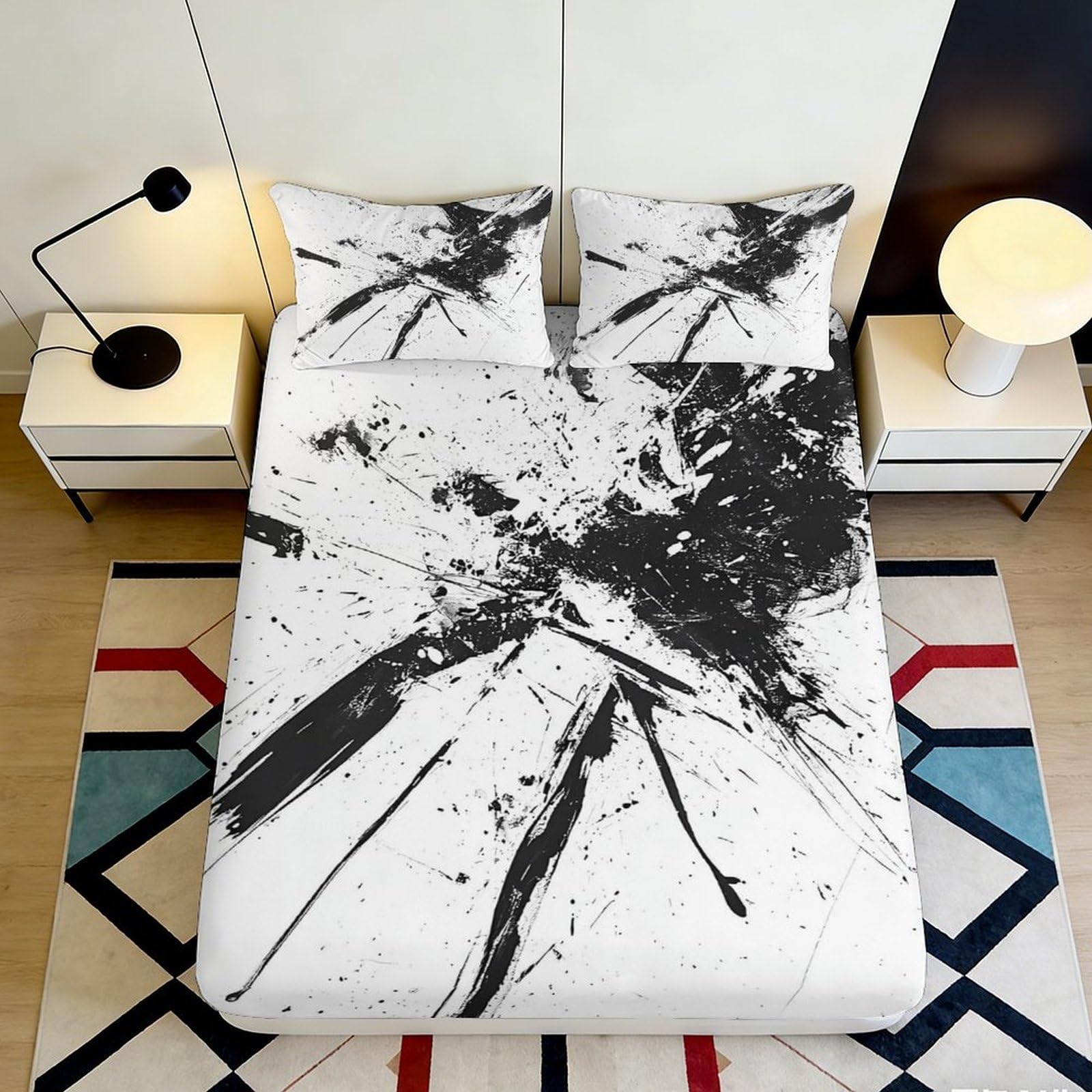 Jqzkxnhpbr Style-10 3D Printed Abstract Black Splash Fitted Sheet Microfiber Soft Bedroom Decor Modern Mattress Cover 90X200x25cm