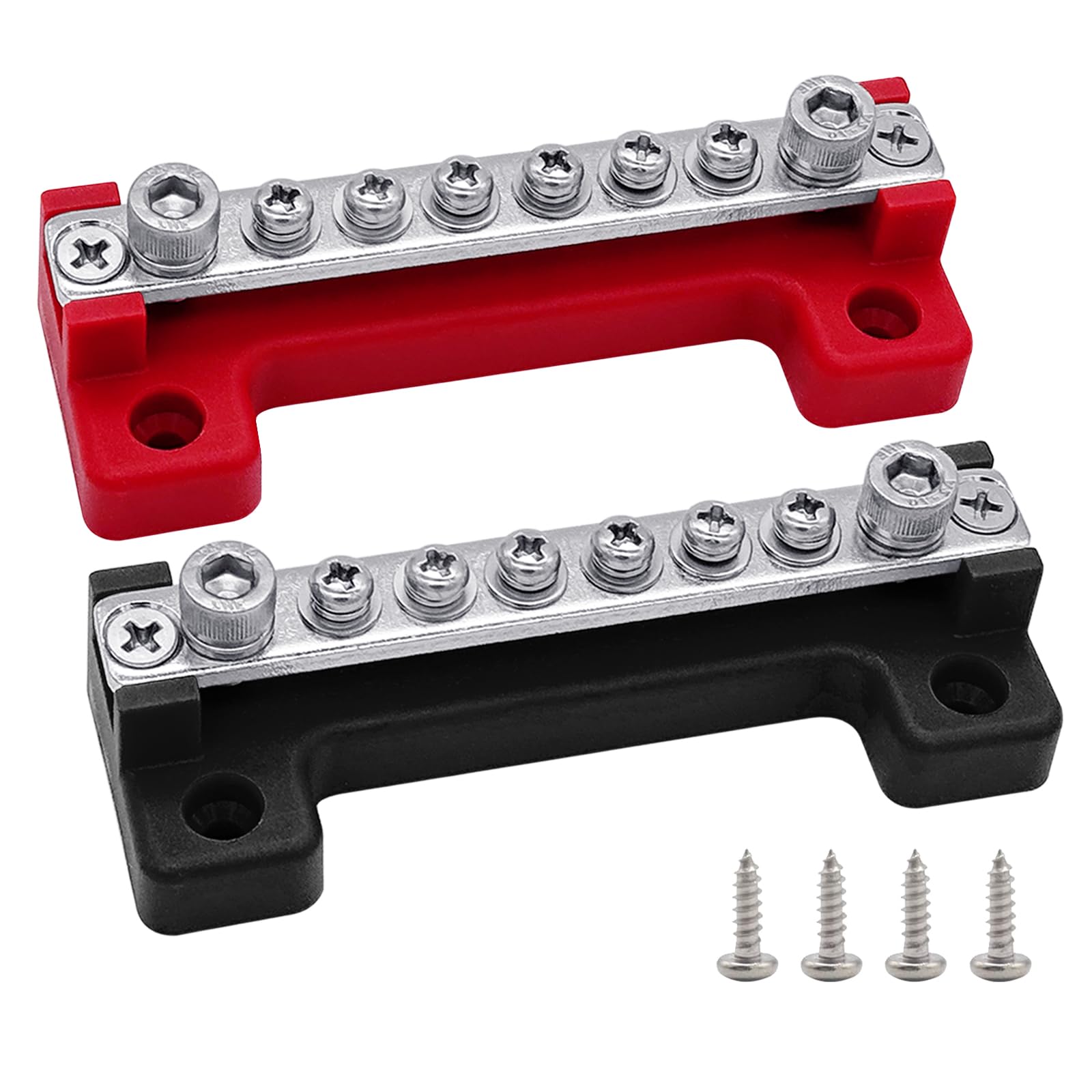 2 x M6 (1/4") Power Distribution Block with 6 M4 Screws, Ampper 4" Bus Bar 12V 150A Power Distribution Terminal Block Battery Busbar for Car Audio