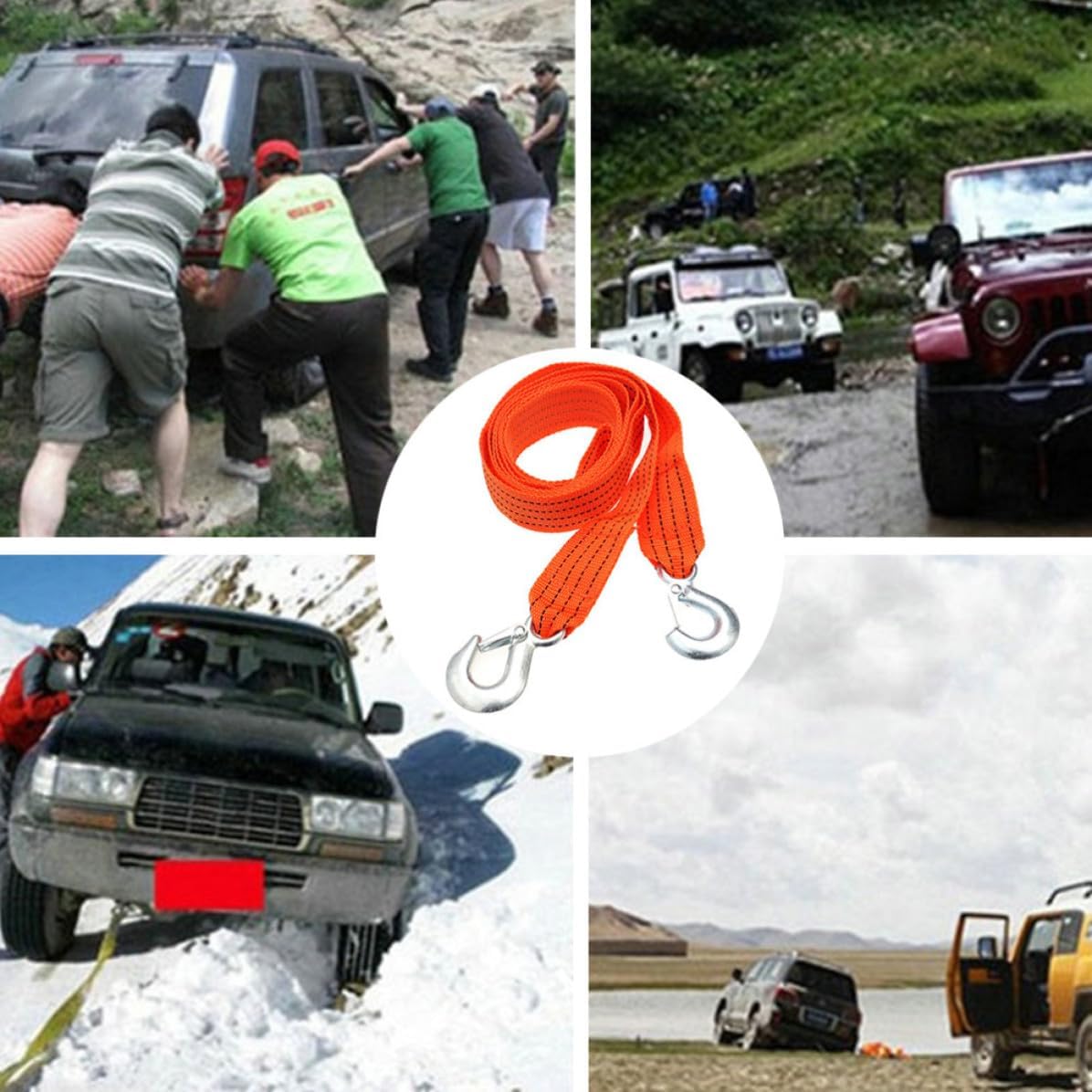 Ton Polyester Winch Rope for Outdoor Towing with Hooks