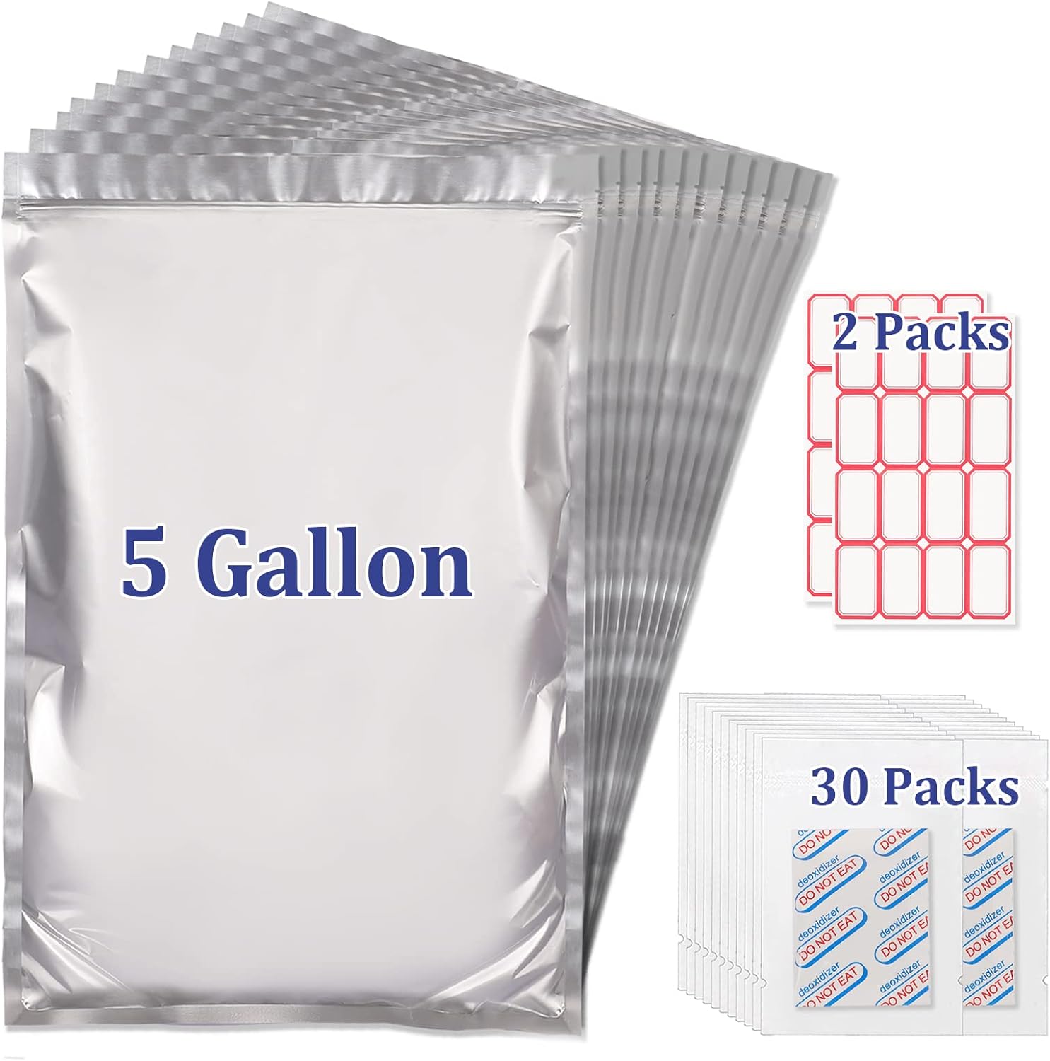 30Pack 5 Gallon Mylar Bags with Oxygen Absorbers 9.45 Mil