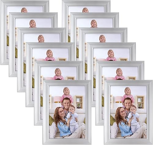 Giftgarden Juego de 12 portarretratos plateados de 5 x 7, multimodernos de 5 x 7 pulgadas, para pared o mesa