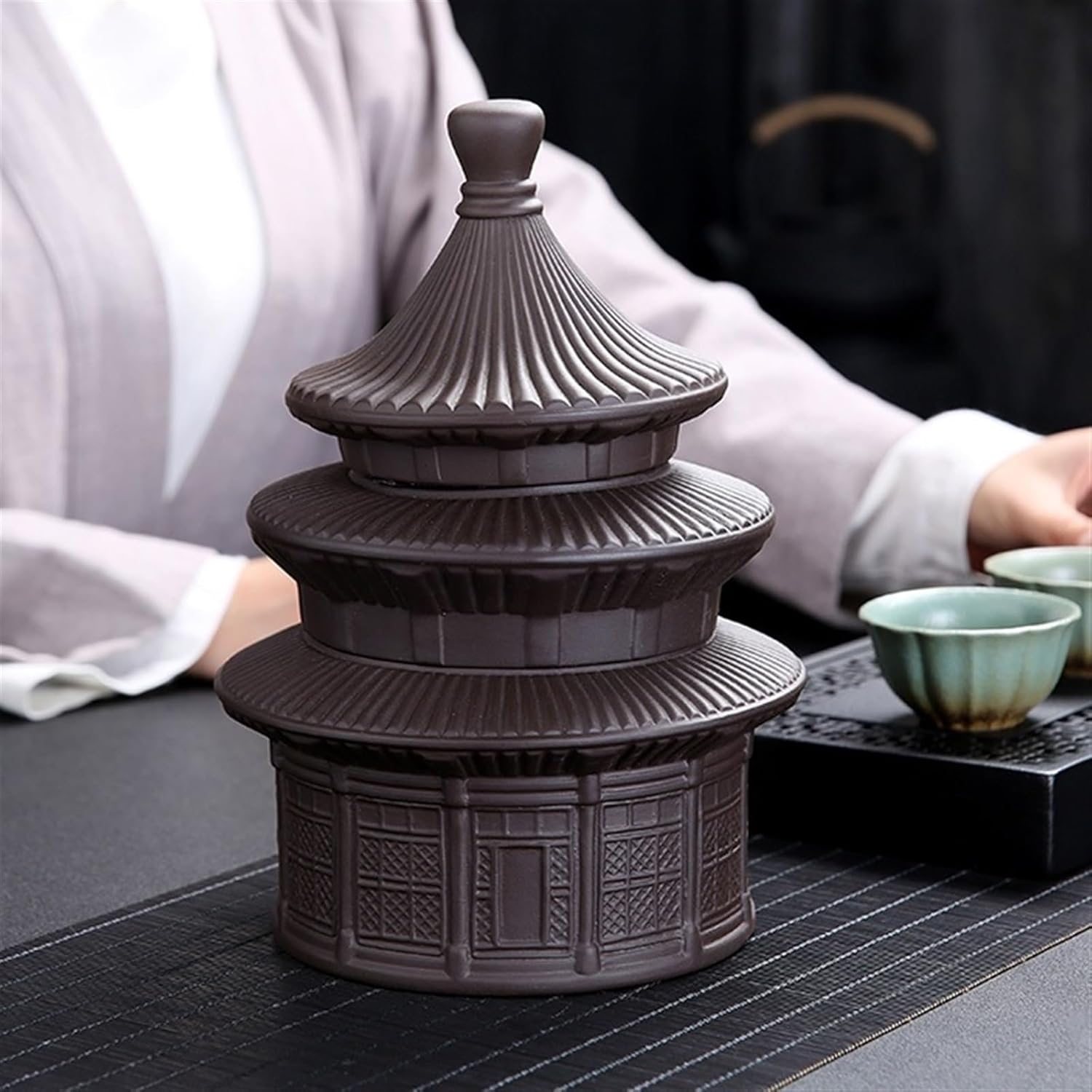 SONGCHAO Sugar Jar Retro Tea Box Tea Can Double-Layer Pagoda Tea Storage Sealed Jar Purple Sand Kitchen Sugar Jar Salt Jar Tea Canister