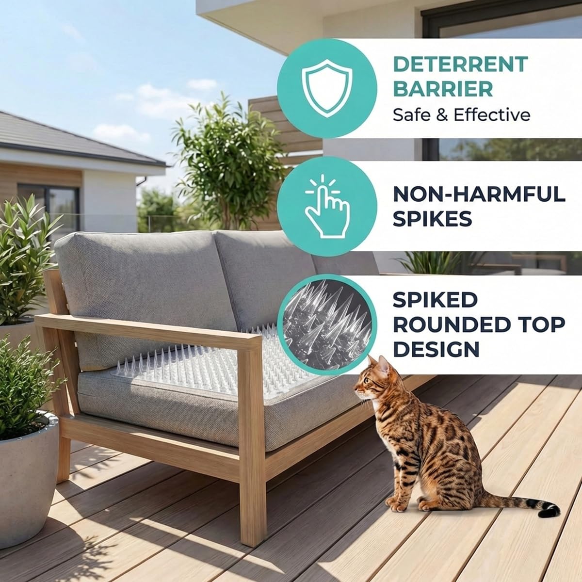10PCS Pinchos Anti Gatos 32,5 x 40 cm, Alfombrilla Anti-Gatos con púas de Plástico, Pinchos para Gatos Transparente para Interiores y Exteriores con Adhesivo, para Jardín, Balcón y Césped