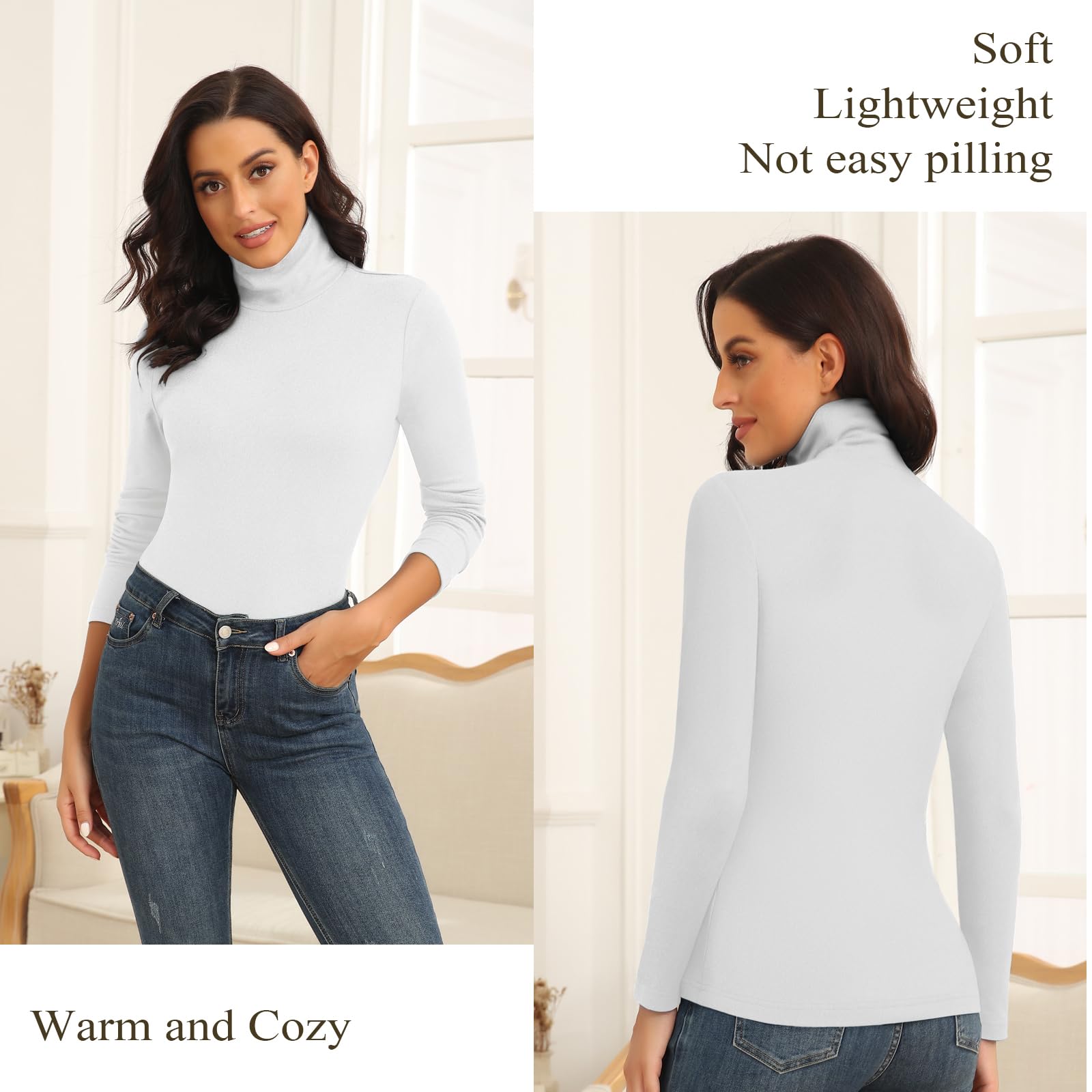 WOWENY Haut Thermique À Col Roulé pour Femme Pull Polaire Chemise À Manches Longues Chaud Doux Confortable sous-Vêtements De Ski Hiver Automne