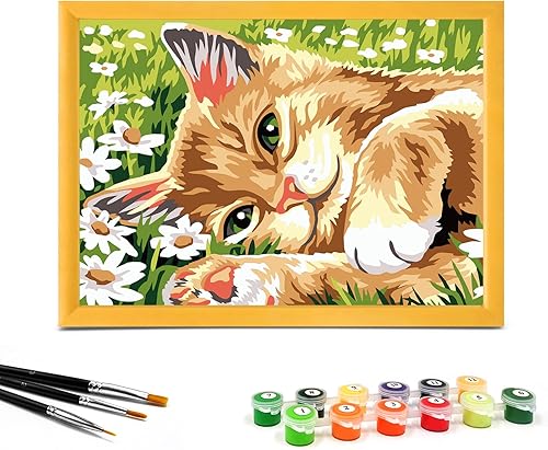 Miniatura 8 de Nariolar Pintura por números para niños de 4 a 8 años con cartón preimpreso de 7 x 9.5 pulgadas, 12 macetas de pintura acrílica y 3 pinceles de