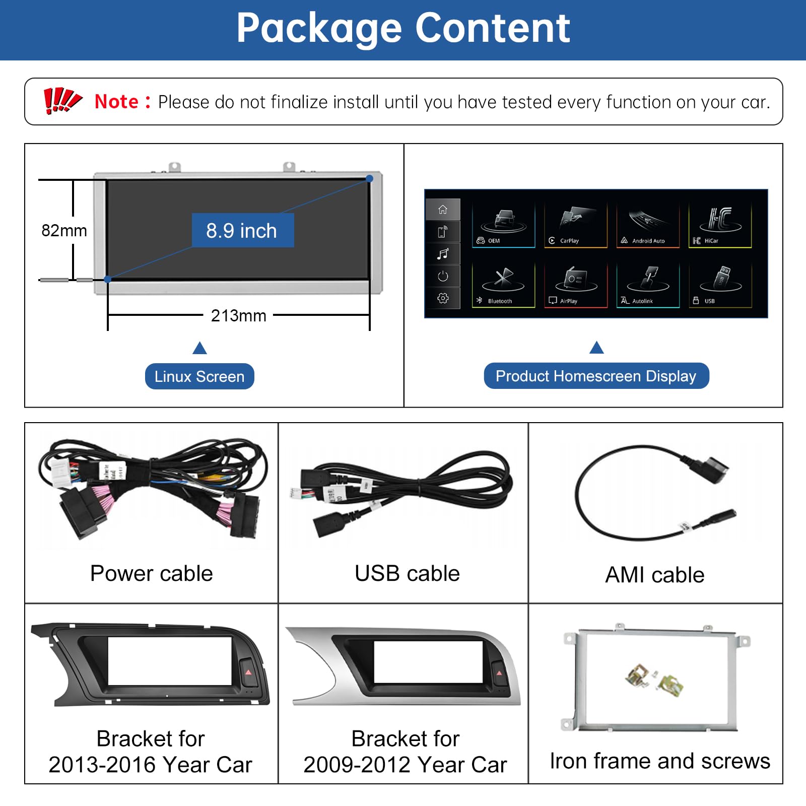 Road Top Radio de Coche Pantalla Táctil de 8,9 Pulgadas Inalámbrica CarPlay Android Auto para Audi A4 2009-2015 Año con 3GMMI, Soporte Navegación, Mirrorlink
