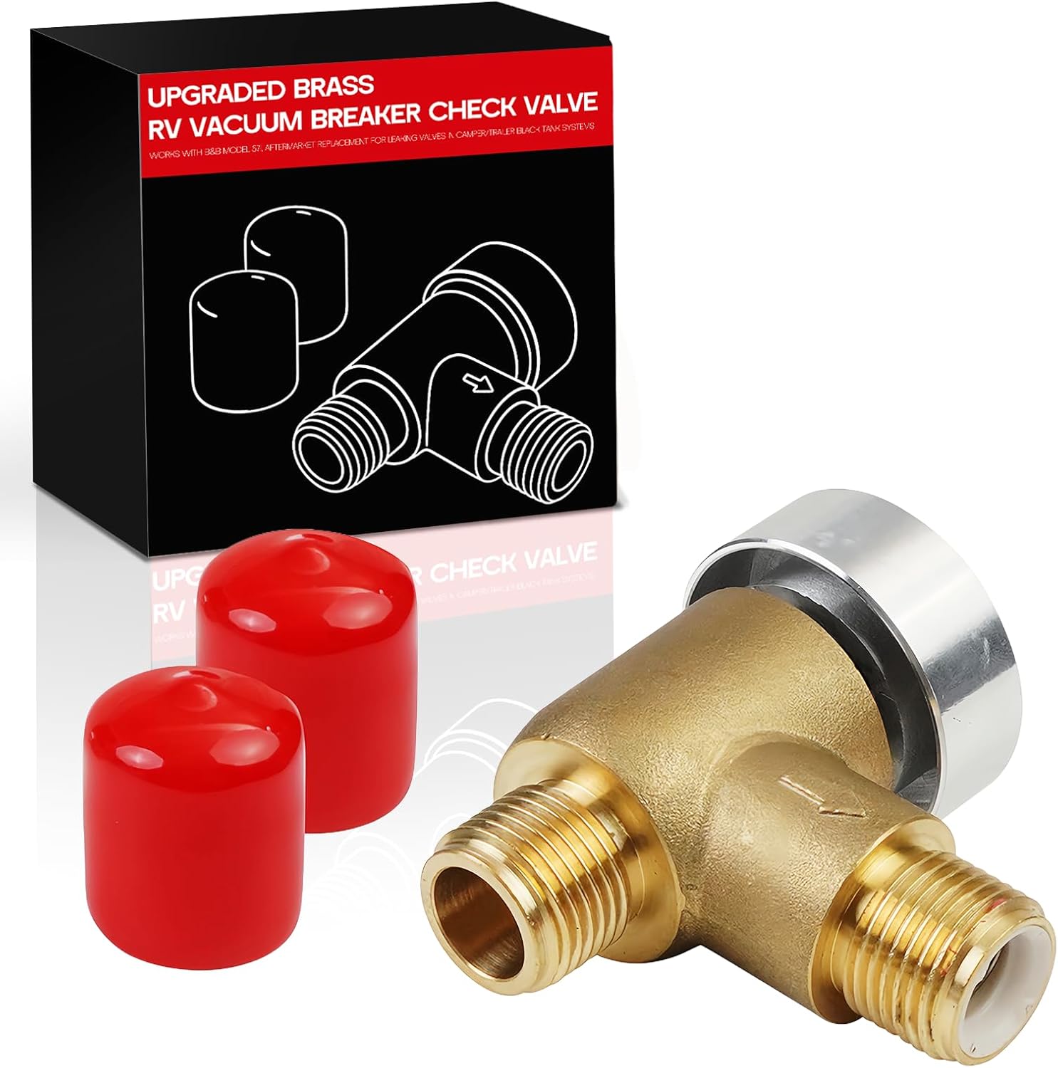 571-VAC-CHK-A Brass RV Vacuum Breaker – 1/2 DN Male - Works with RVs, Travel Trailers & Camper Vans, Ideal for Black Tank Water Systems, Brass Build