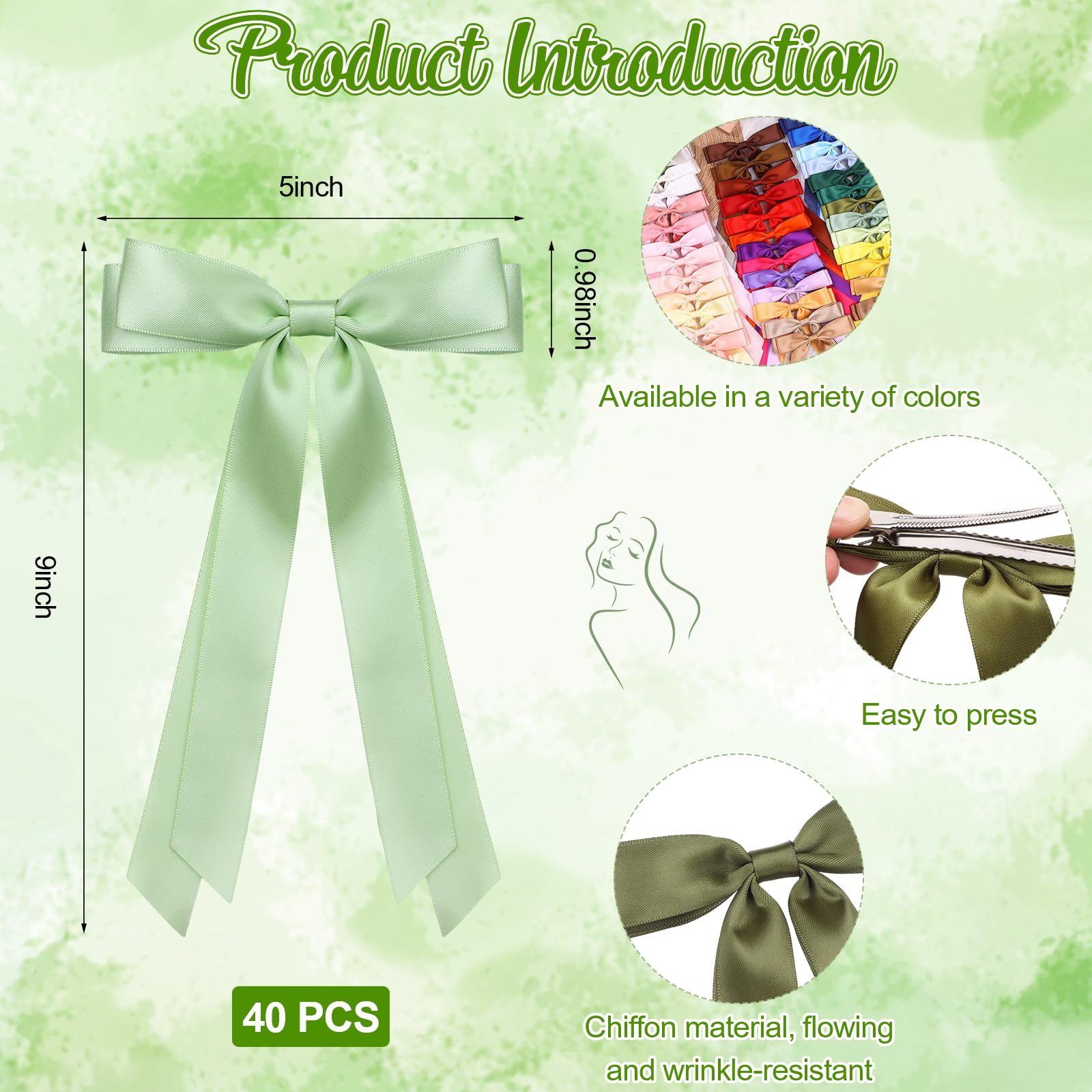 32Pcs Satin Oversized Hair Bows with Long Tails and Clips