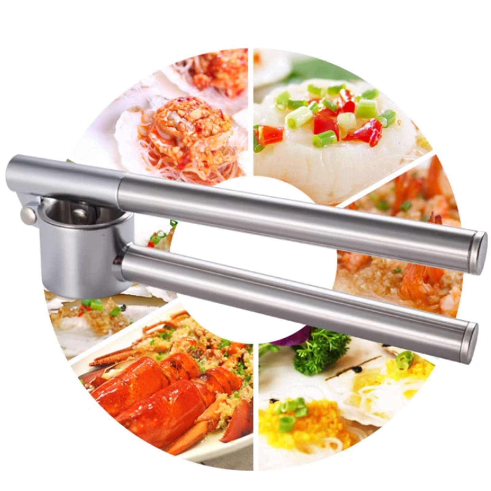 Prensa para ajos, Pelador de ajos, trituradora fácil apretar, manual portátil, apto for lavavajillas, herramienta cocina inoxidable(19.7cm)