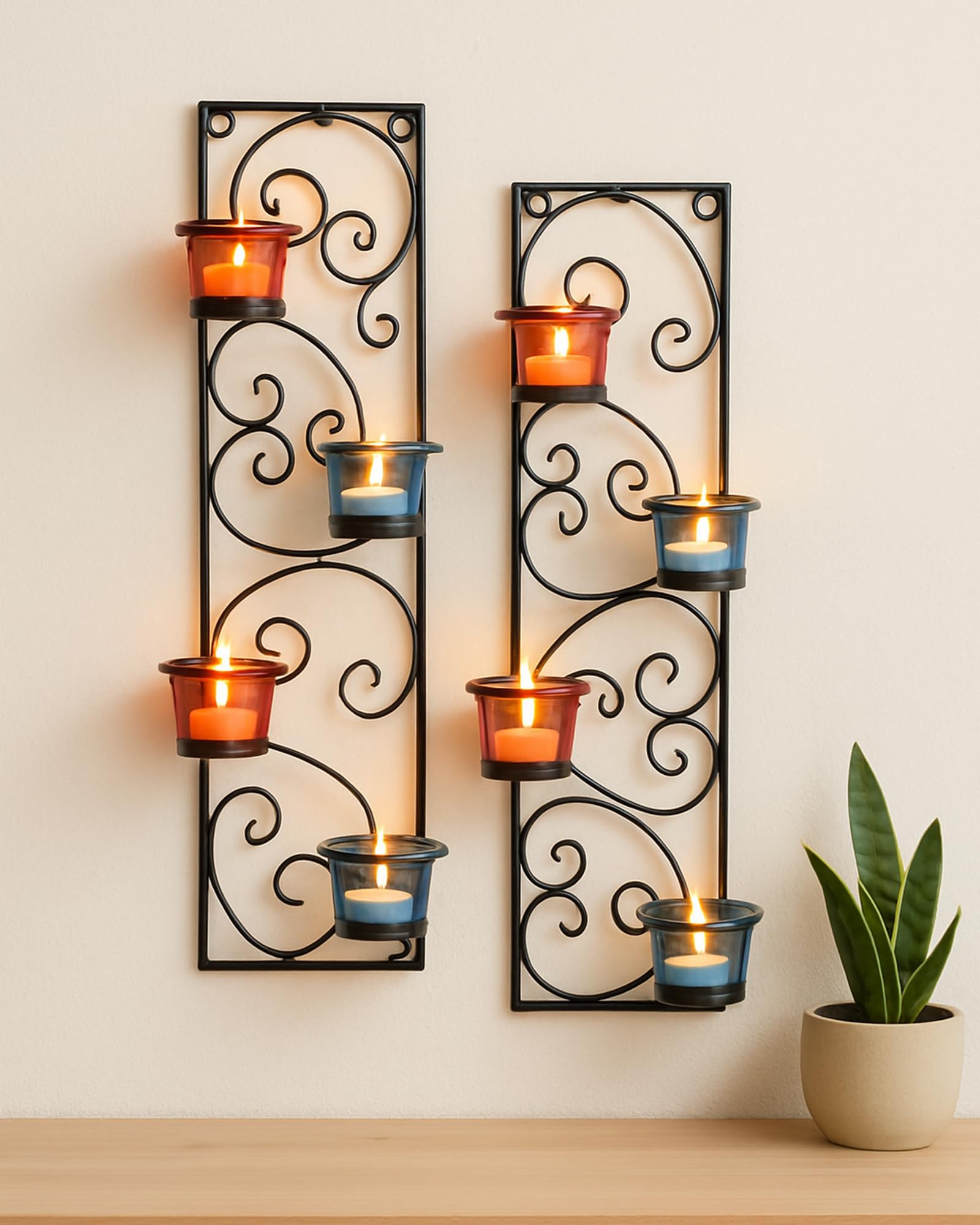 Homesake Diwali Candle Sconces - Set of 2 with Candles -24 Homesake Diwali Candle Sconces - Set of 2 with Candles -24