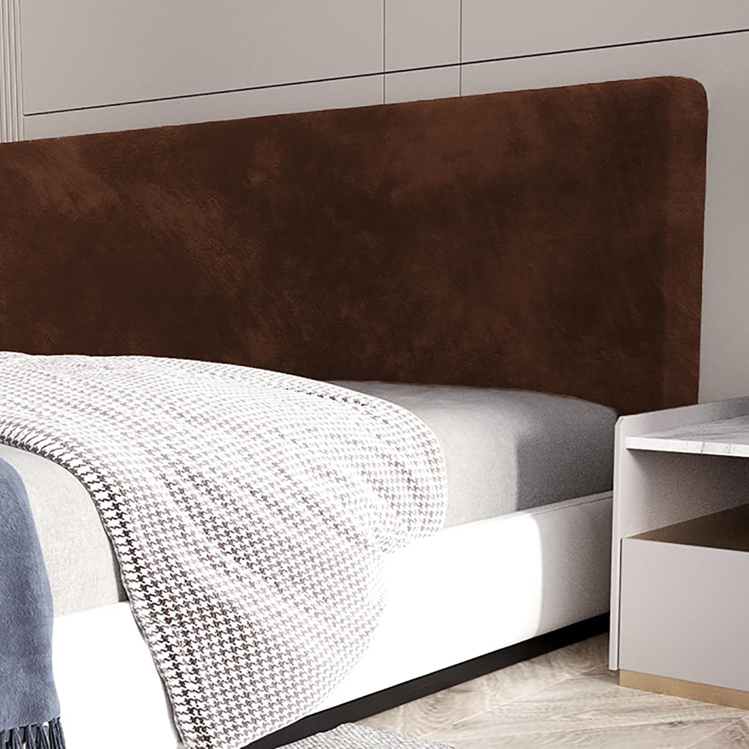 Velvet Headboard Slipcover, Universal Solid Color Dustproof Backrest Cover Bed Head Protector Cover for Full Queen Cal King Size Bed, Deep Coffee, Queen:59.0in