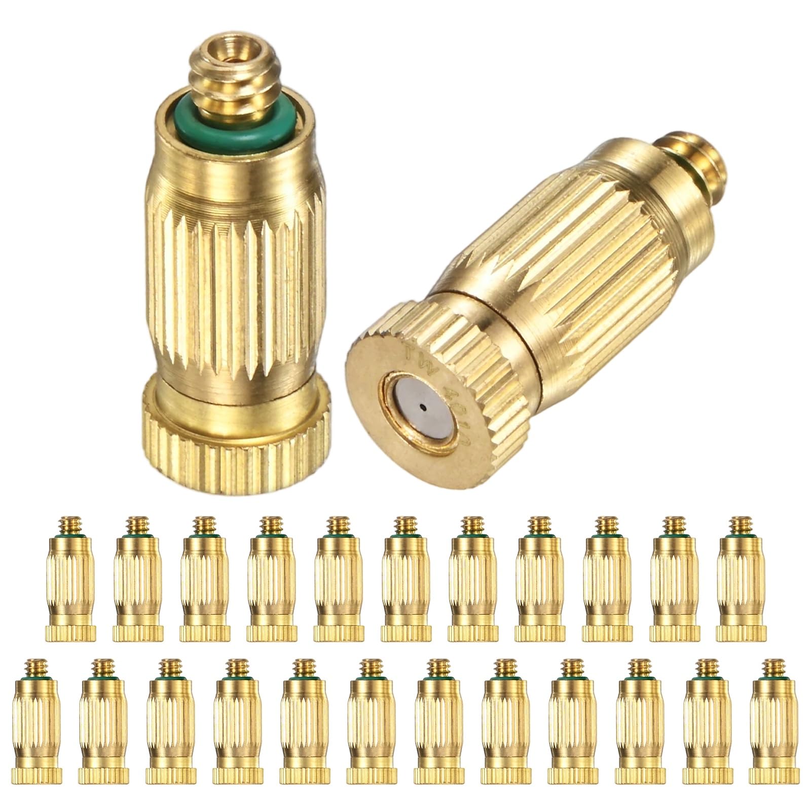 25er-Pack Messing-Sprühdüsen, 0,4 mm (0,016 Zoll) Öffnung, Hochdruck-Sprühdüse 3/16 UNC, tropffreier Sprühkopf für den Außenbereich, geeignet für Kühlsysteme im Außenbereich, Landschaftsbau und Gewä