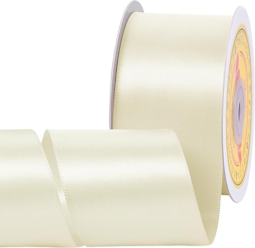 Cinta de satén blanco antiguo de doble cara de 2 pulgadas x 25 yardas, cinta de poliéster para envolver regalos, día de San Valentín, bodas,