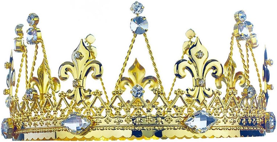 Men's Pageant Imperial Tiara Full Circle Round Gold King Crown T1817