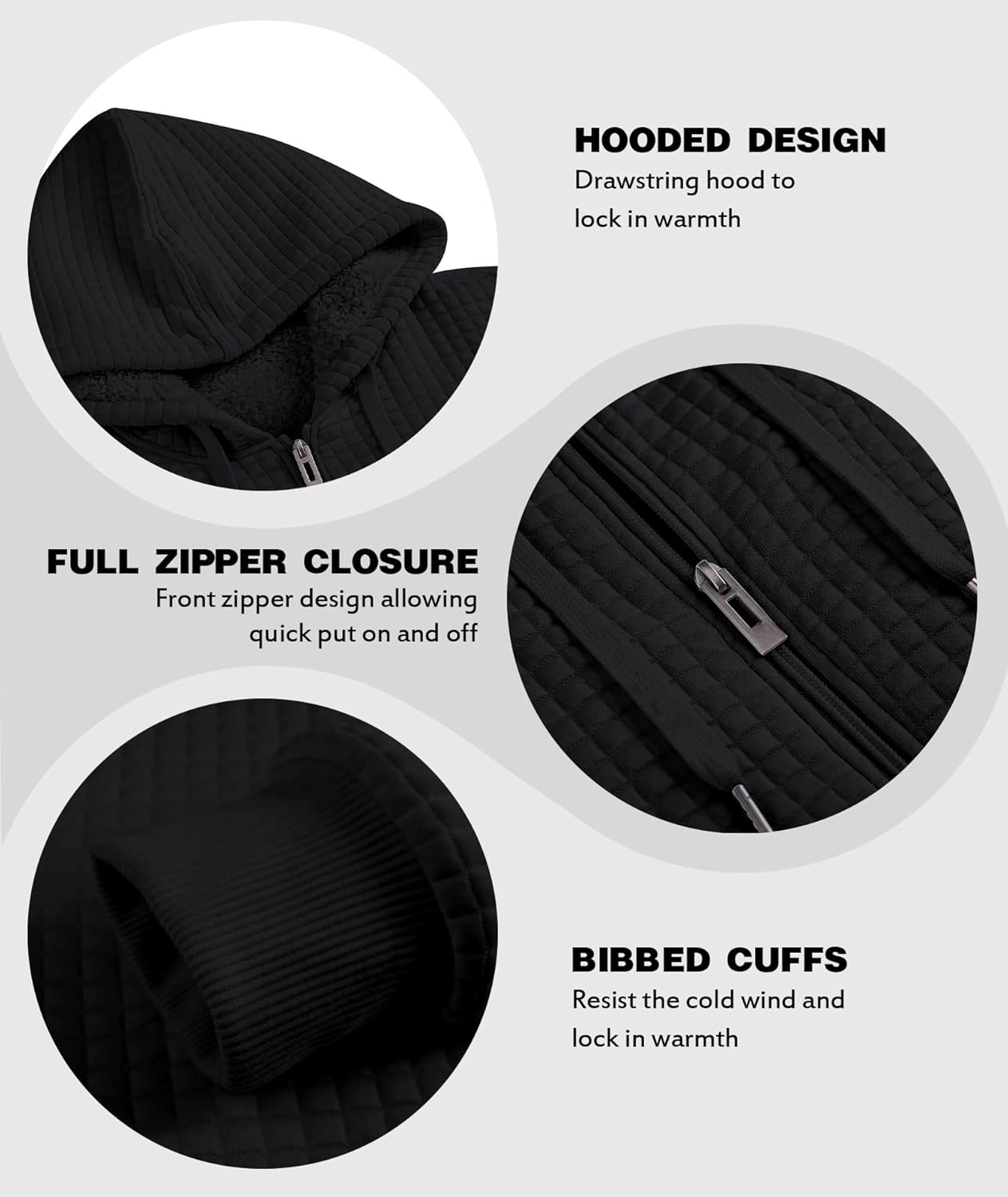 ZITY Men's Zip Up Hoodie Sherpa Lined Heavyweight Jacket Waffle Knit Fleece Thick Winter Warm Sweatshirt - Image 4