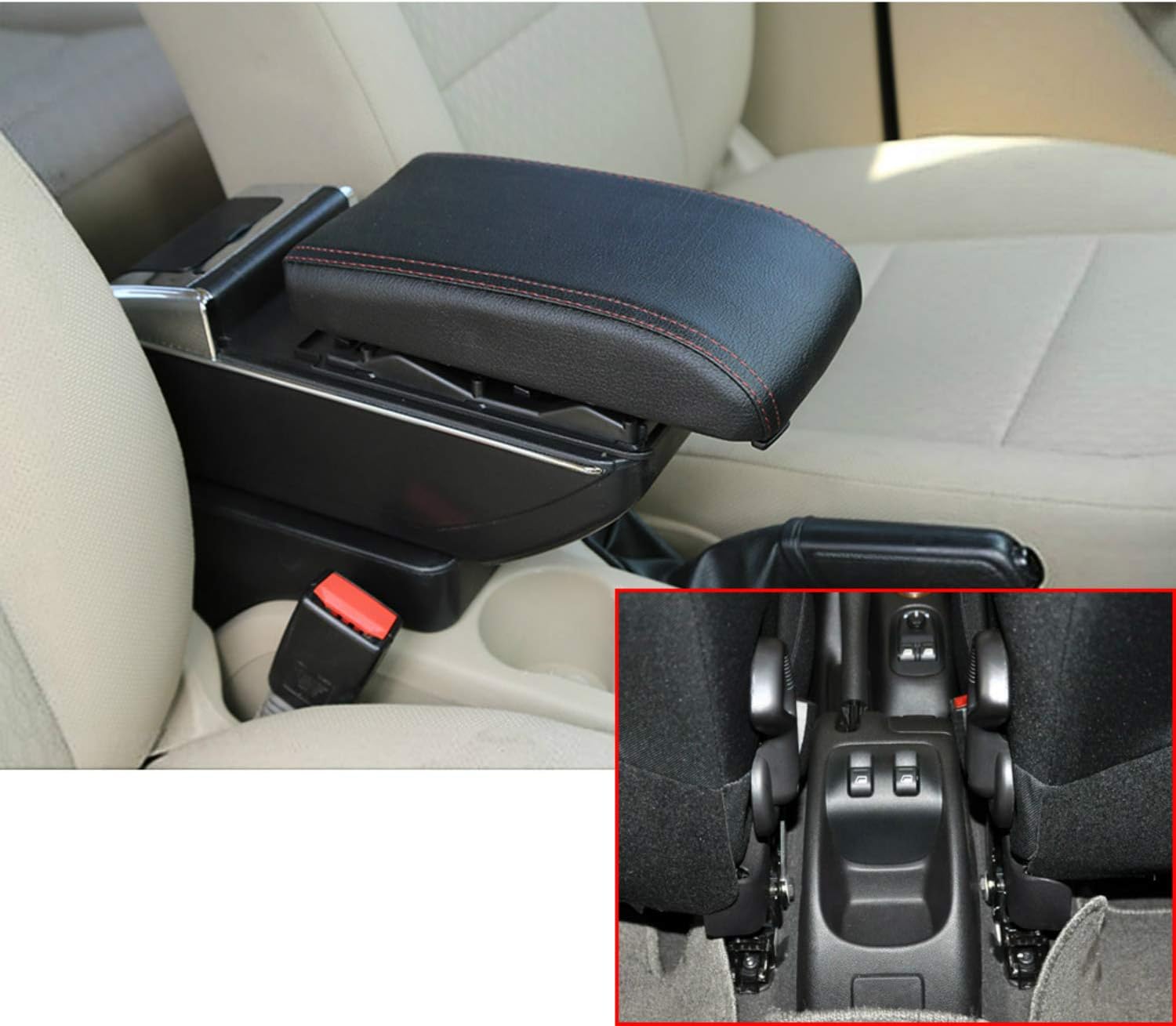 MyGone Center Console Armrest Box for 2006-2013 Peugeot 206 207, Car Interior Accessories Leather Arm Rest Organizer with LED Lights Adjustable Cup Holder Removable Ashtray Black