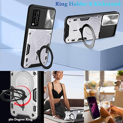 Miniatura 5 de JHWVVTF Funda para teléfono REVVL V+ 5GRevvl V Plus 5G, funda de metal con soporte de anillo para mujeres y hombres, protector de cámara, protección