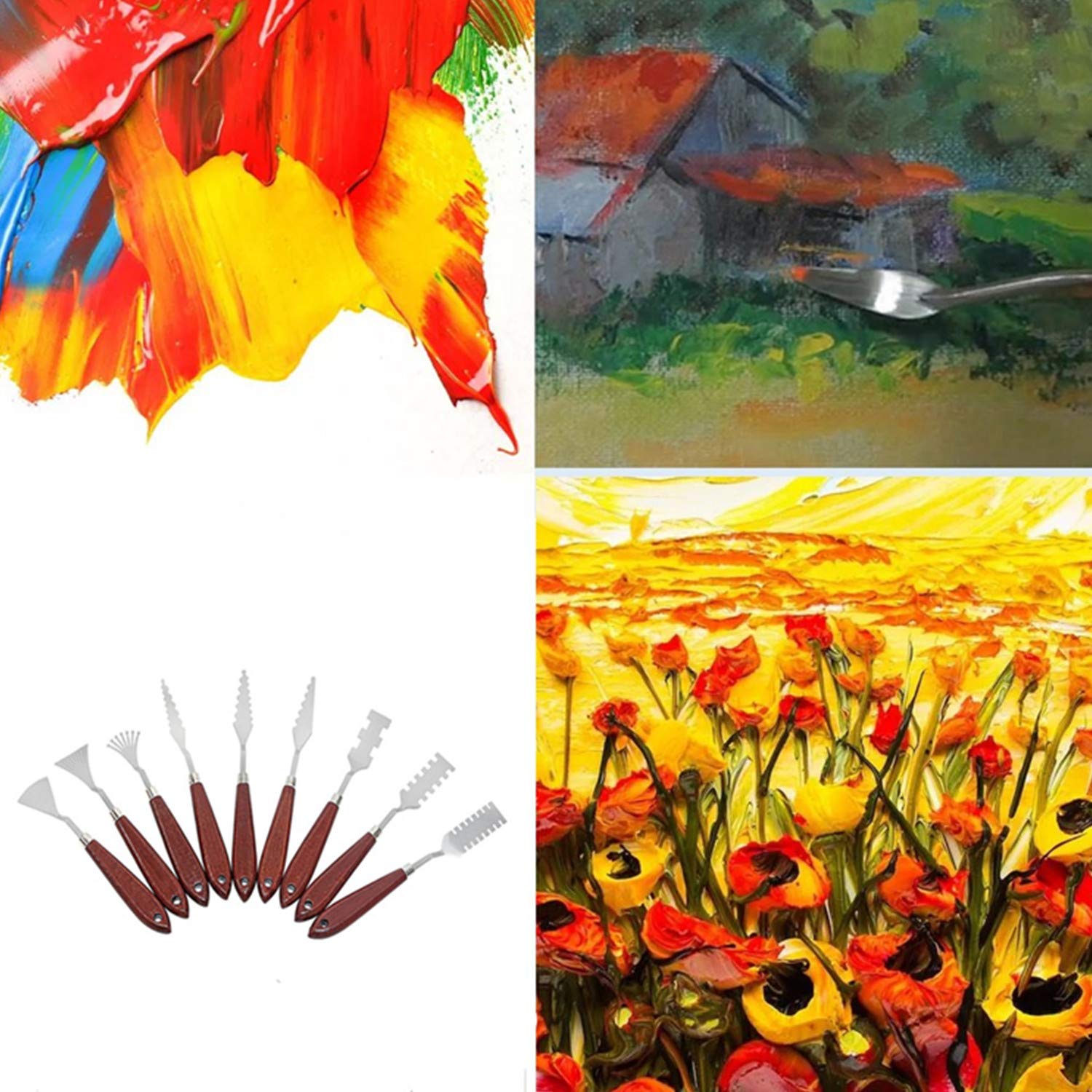 مجموعة سكاكين التلوين مكونة من 9 قطع مجموعة مختلطة من مكاشط لوحة الرسم ملاعق التلوين الزيتي أدوات هدية Amazon Ae
