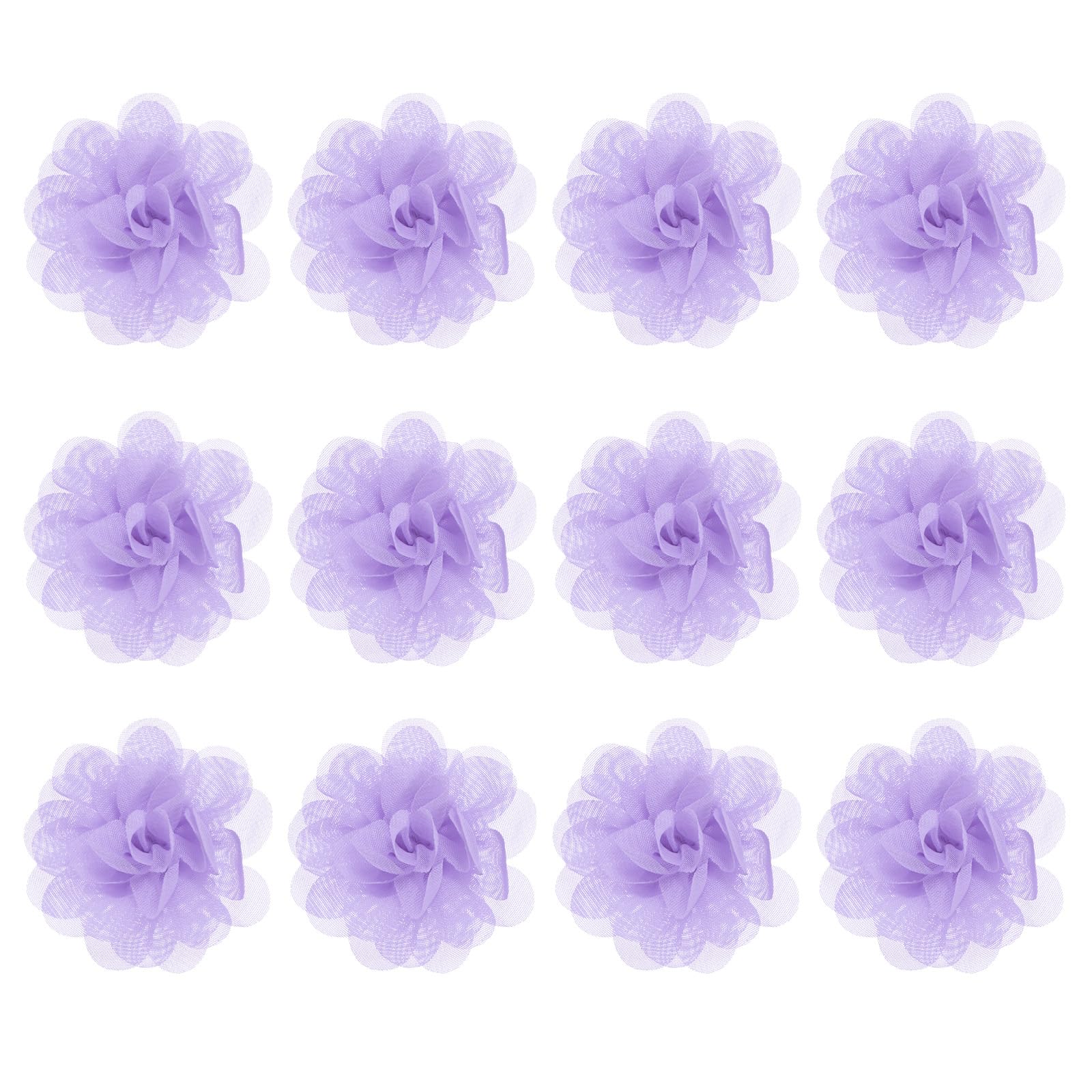 M METERXITY 12-Pack Chiffon Flowers 1.97'' x 1.97'' Mesh Fabric, Lilac