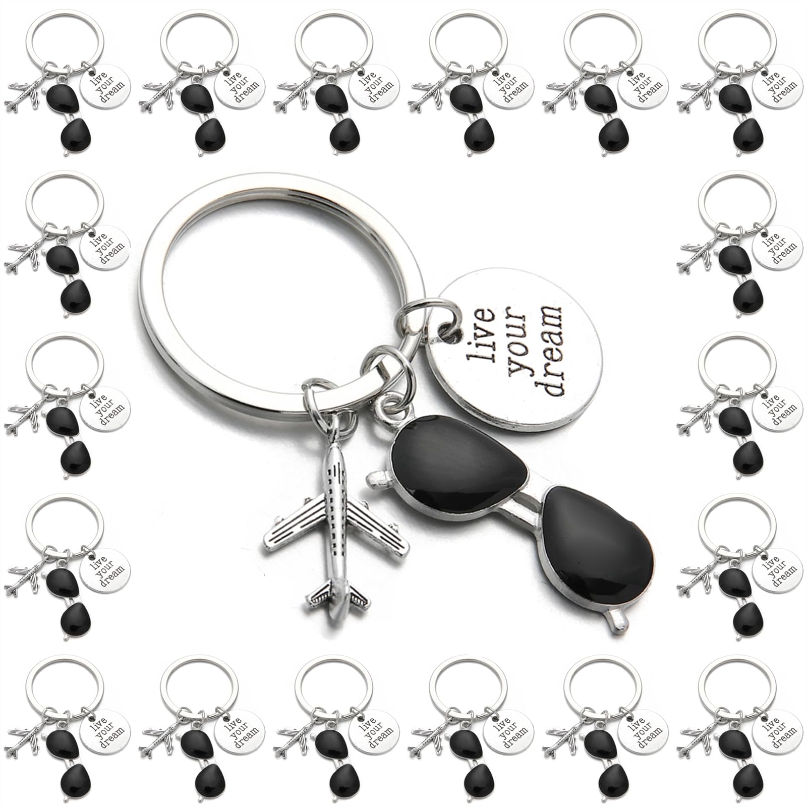 PHAETON 20PCS Earth Airplane Keychains Sunglasses Keychain Pilot Aviator Key Chains Journey Aircraft Airplane Pendant Travel Keyring Friendship Jewelry Diy Handmade Freedom Gift For Traveler