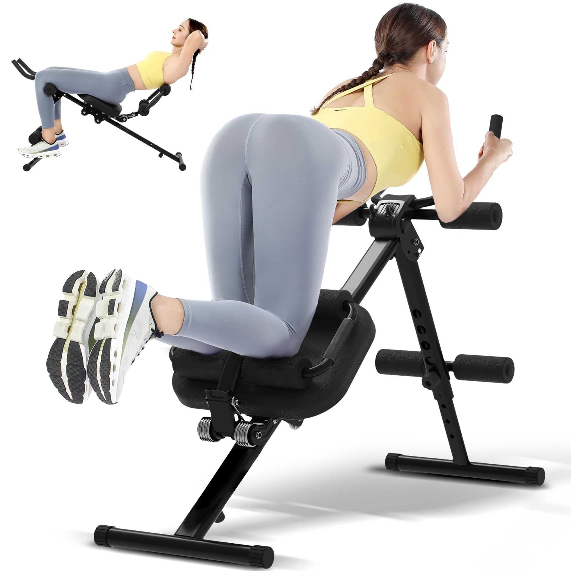 GuuG Bauchtrainer Bauchmuskeltrainer, Kohlrabenschwarz | Für Zuhause, Klappbar, Sit up Machine, Home Gym Equipment