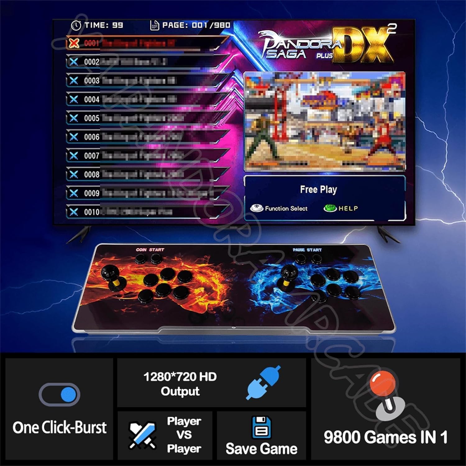 Box DX 10888 In 1 Retro Arcade Console, 720P HD Home Gaming System, RGB Light Panel, 8-Way Joystick, 16 Pulsanti, Doppio Pugno Modello
