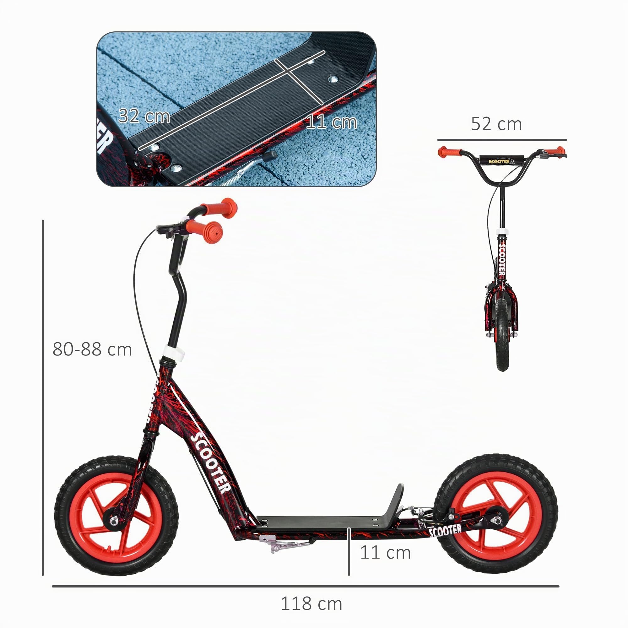 AIYAPLAY Kinderroller Scooter Tretroller mit verstellbarem Lenker, großen Rädern, Handbremse, Kickscooter, 11,8 Zoll Cityroller für 6-12 Jahren Jungen und Mädchen Stahl