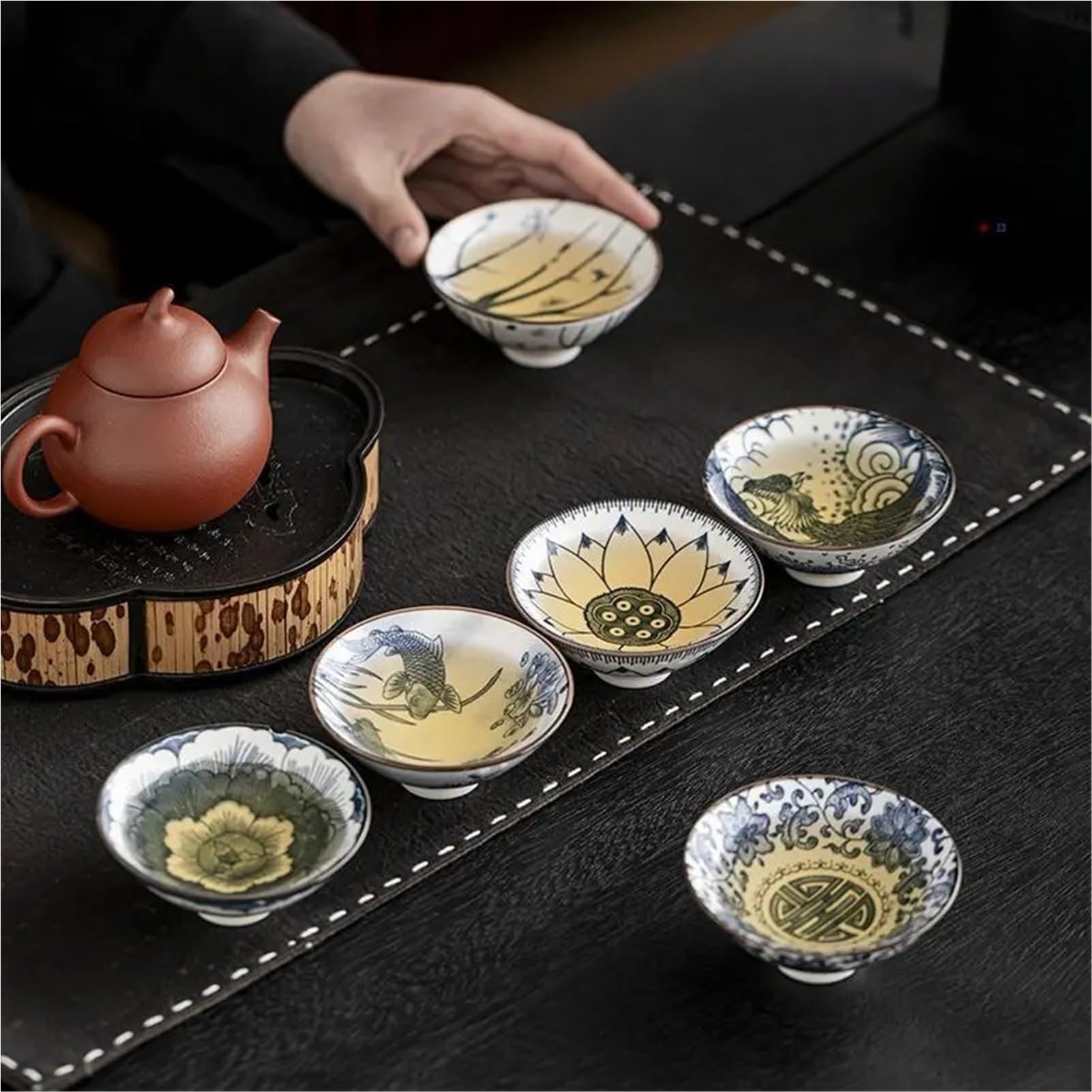 Juego De Tazas De Té De Porcelana Azul Y Blanca, Juego De Té Gongfu De 10 Piezas, Sombrero De Bambú Vintage, Taza, Regalo De Uso Doméstico De Estilo Chino