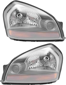 Headlights Assembly Pair Compatibility with 2005-2009 Hyundai Tucson, Halogen Front Headlight, Driver and Passenger Side Headlamp Replacement
