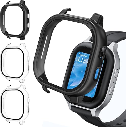 Paquete de 3 fundas protectoras compatibles con Gabb Watch, protector de pantalla de policarbonato duro, vidrio templado integrado compatible con