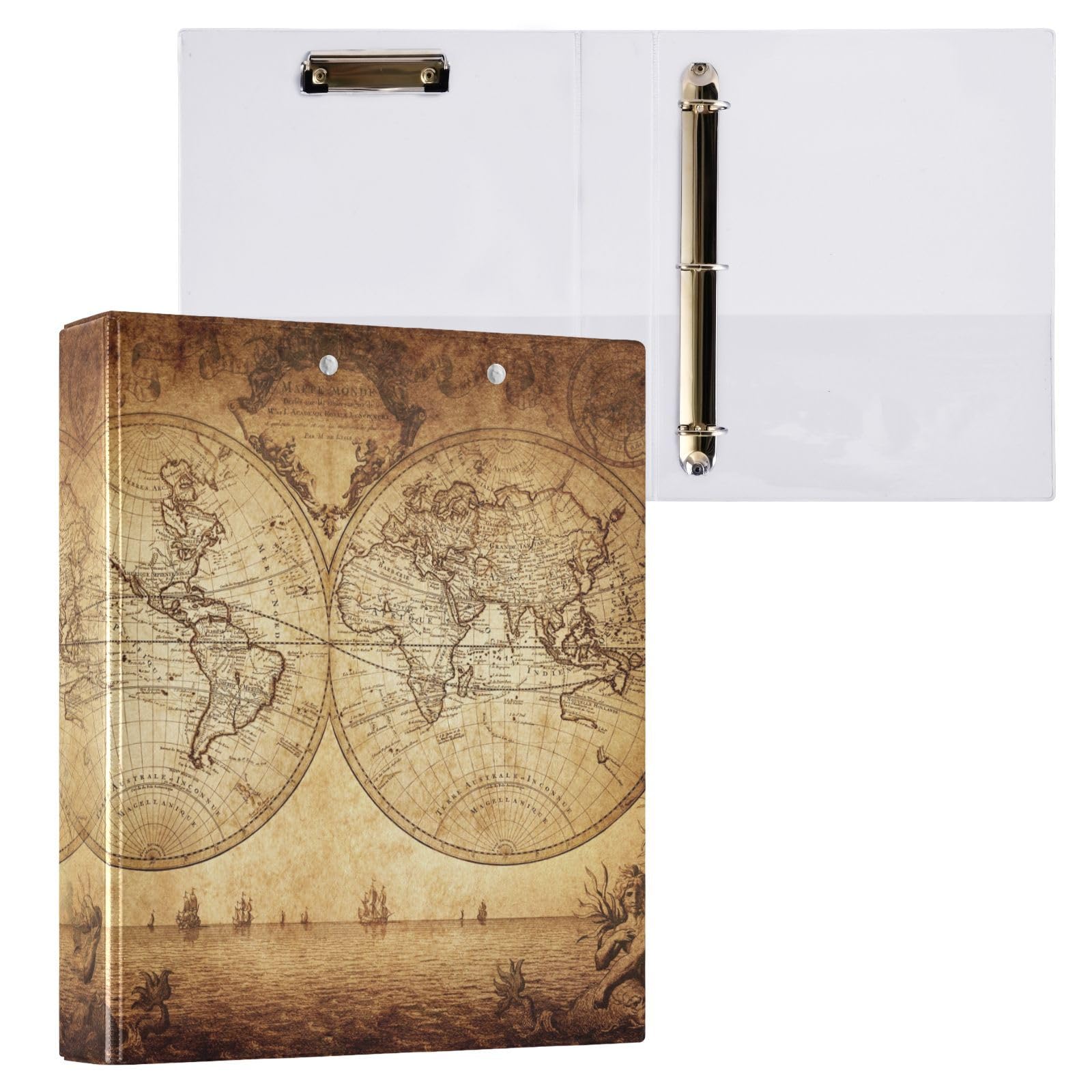 Amazon.com : ALAZA 3 Ring Binder Old Map Vintage Clipboard Round 
