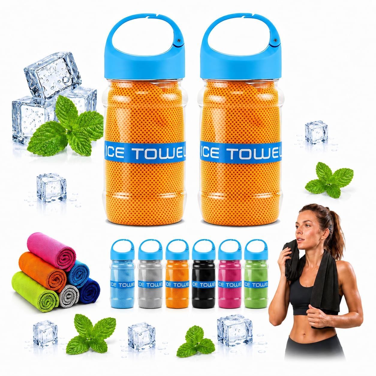 2PCS Cooling Towel - Ice Cool Microfibre Towel for Neck,Ice Cold Sports Sweat Towels for Instant Relief,Soft Breathable for Gym, Yoga, Golf, Running, Camping & Hot Weather, Stay Cool from Over Heating