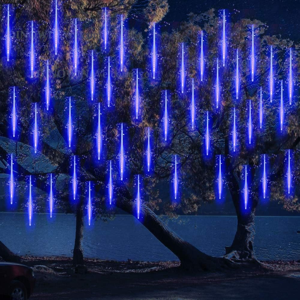 DINOWIN Waterproof Solar Garden Lights - 30cm, 10 Tubes, 360LEDs Falling Raindrop Lights - Blue, Perfect for Holiday, Party, Wedding & Christmas Decoration