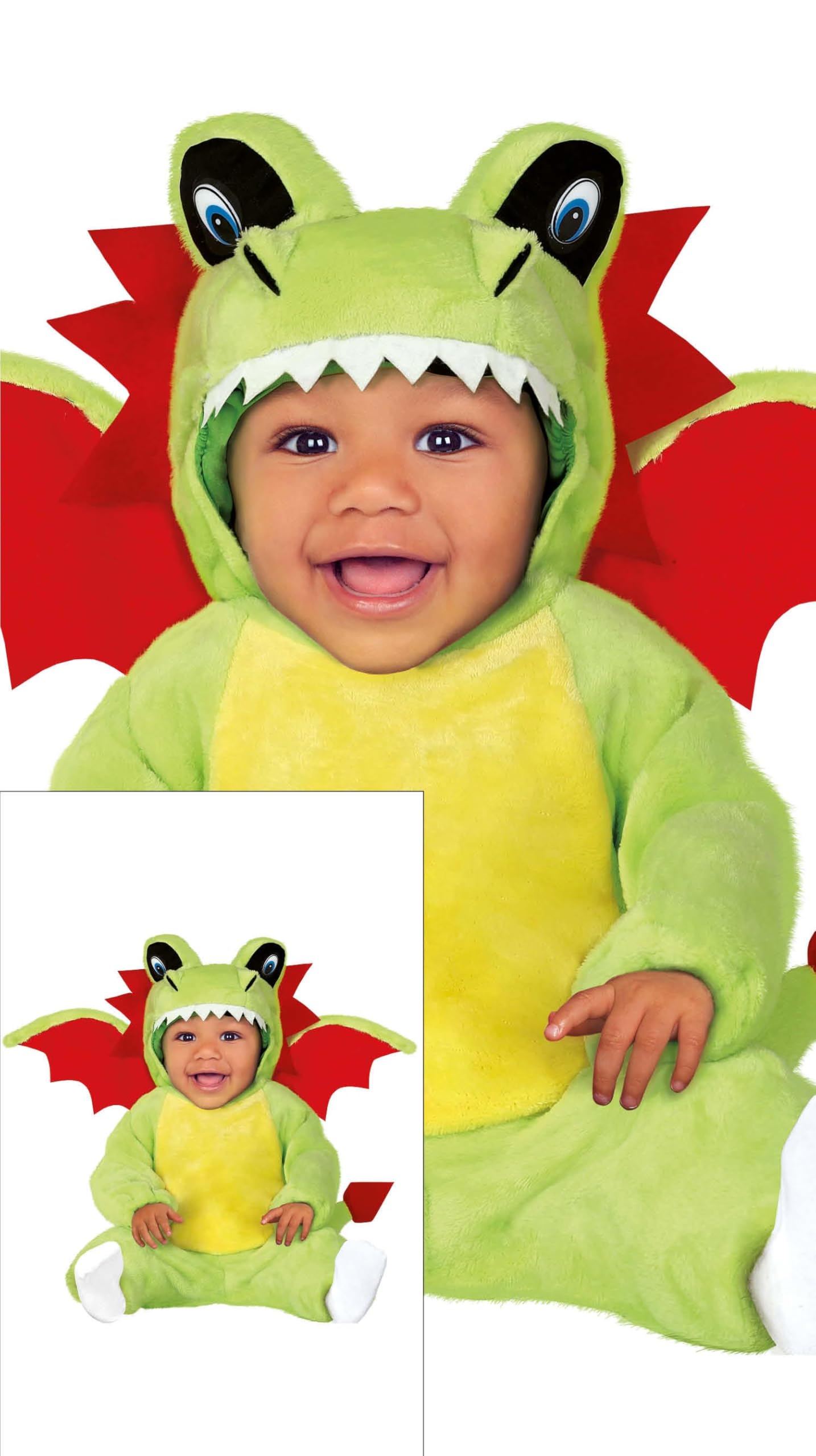 FIESTAS GUIRCA | Baby Dragon Fancy Dress Costume (18-24 Months) - Jumpsuit, Hood, Wings and Tail - Animal Costumes for Halloween and Fancy Dress Parties - Ideal for Unisex Babies - Green and Red