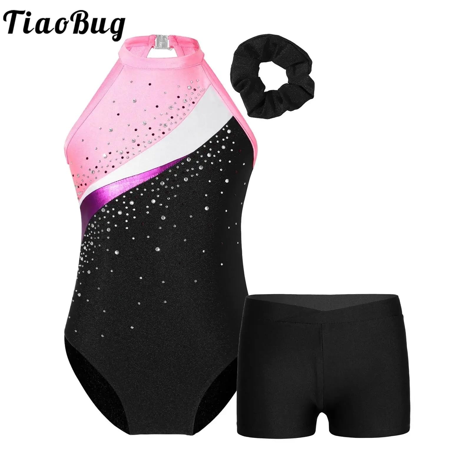 Body Ginnastica Bambina Body da Ginnastica for Bambine, Abiti da Danza Classica, Pantaloncini Sportivi con Strass, Body da Allenamento for Pattinaggio Artistico(Color3,10Y)