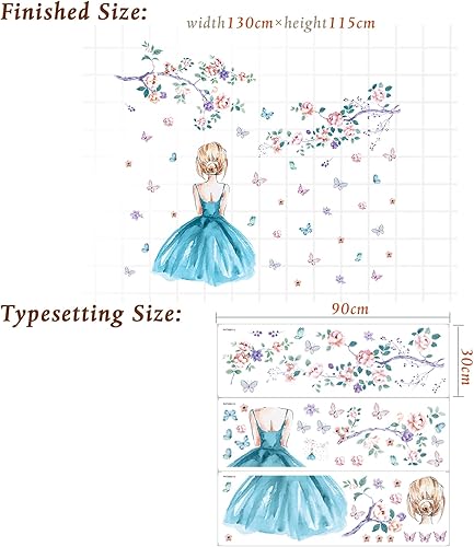 Miniatura 6 de Calcomanías de pared de mariposa para niña, calcomanía de pared de flores de hada, calcomanía de pared floral rosa, calcomanía de pared de vinilo