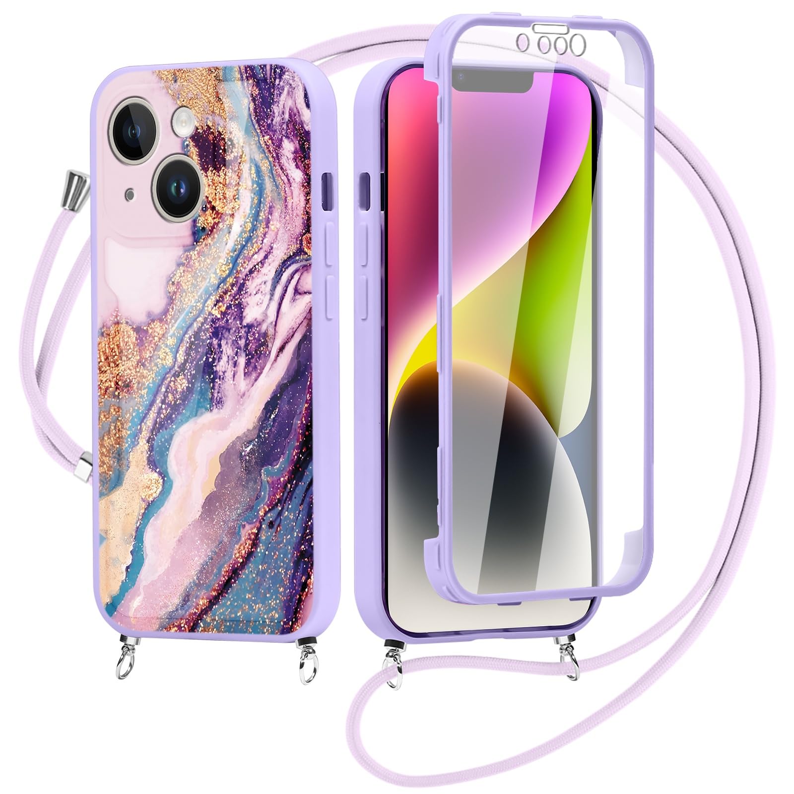 Yirlbey Handyhülle Mit Band Für IPhone 12 – Blumen-Design, Transparent & Stoßfest Mit Halsband