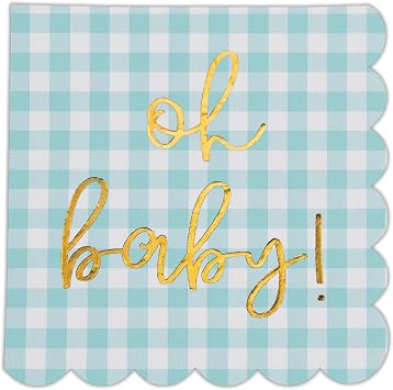 Cloverjoyed Oh Baby Blue Baby Shower Decorations for Boys or Girls, Plaid Oh Baby Napkins, Gingham Scalloped Its a Boy Decor, 1st Birthday, Welcome Home, Sprinkles, Neutral Gender Reveal, 50 Pack