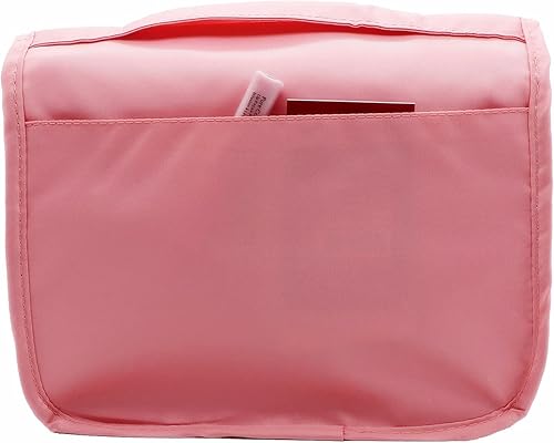Miniatura 5 de Neceser colgante  Organizador de viaje de maquillaje cosmético grande para hombres y mujeres con gancho resistente, Rosado