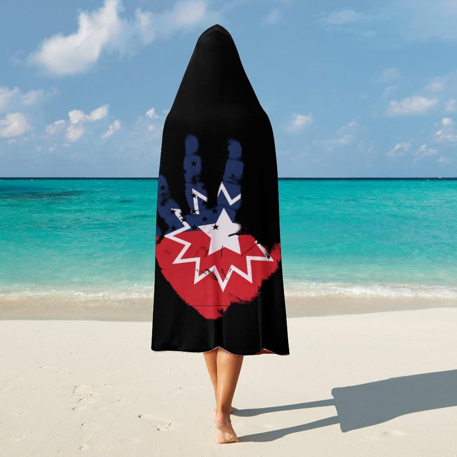 Juneteenth Flag Palm Print Fashion Wearable Blanket Hoodie Fleece Throw Cloak Robe Unisex