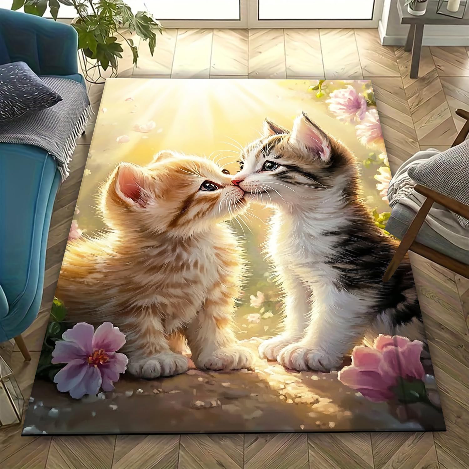 Tapis de chambre chat 3D antidérapant pour créer un coin bureau cosy
