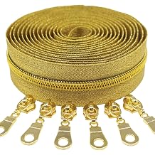 9 m Gold Endless Zip Sold by the Metre Nylon 6 mm Spiral + 25 Nonlock Zippers for Bags Decoration DIY Crafts Sewing Gold Colour