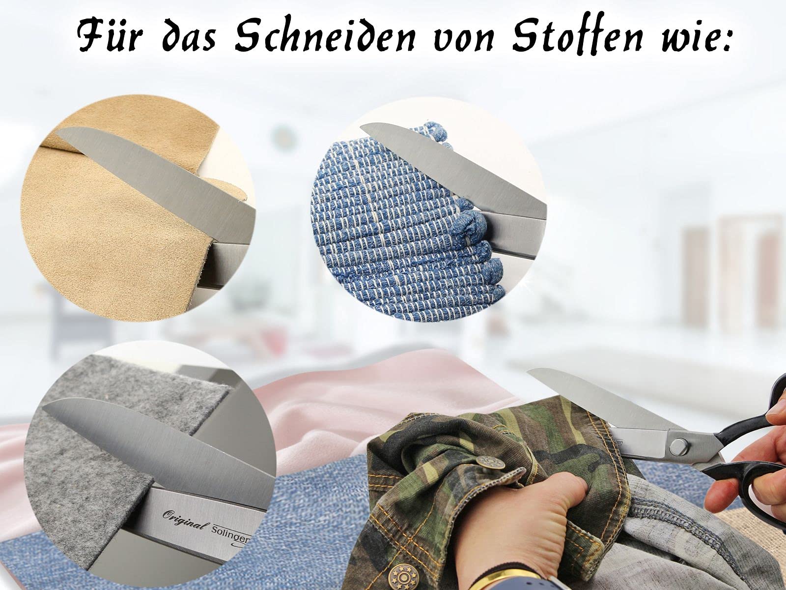 Stoffschere aus Solingen Schneiderschere mit Scharfem und Präzisem Schnitt – Made in Germany – Textilschere aus Hochwertigem Rostfreiem Edelstahl für Stoffe, Jeans, Textilien und Leder (8 Zoll)