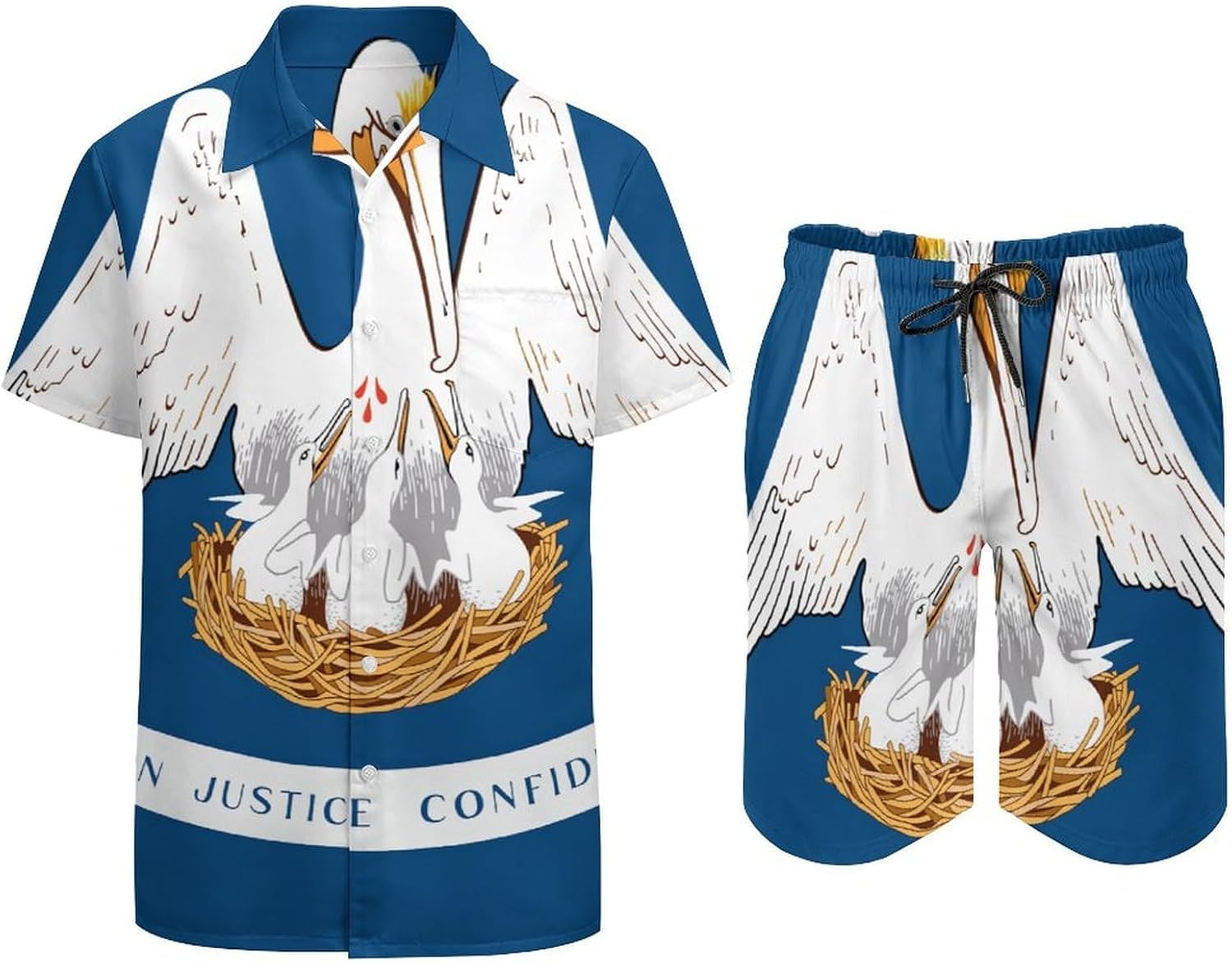 Flag of Louisiana U.S.A. Men's Summer Beach 2 Piece Outfits | hawaiian button down shirt and shorts,vacation cruise,mens bathing suit