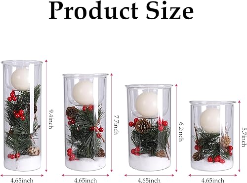 Miniatura 3 de 4 portavelas de cristal de Navidad con conos de pino de bayas rojas artificiales, centros de mesa de Navidad para decoración de mesas, manto (sin