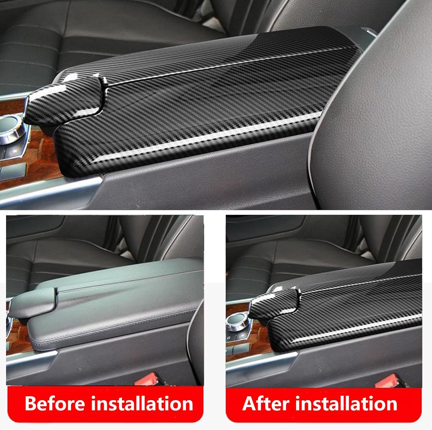 compatible with Car Interior Center Console Armrest Box Cover Lid Trim Compatible with Mercedes Benz E Class W212 (2012-2015),CLS W218(2012-2017) Accessories (Not Real Carbon)