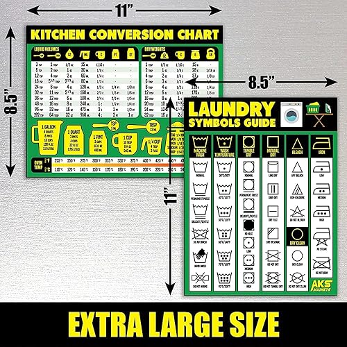 Miniatura 6 de Conversor de cocina y guía de símbolos de lavandería, paquete de combinación  Extra grande fácil de leer 11.0 x 8.3in hojas de trucos para el hogar