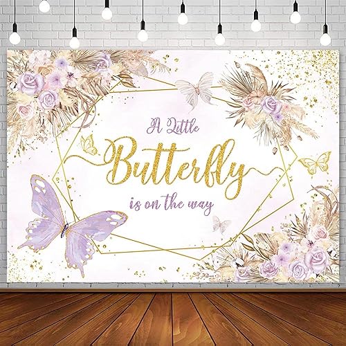 Miniatura 8 de Telón de fondo bohemio de mariposa para baby shower, de 7 x 5 pies, con texto en inglés "A Little Butterfly is on the Way", fondo de fotografía